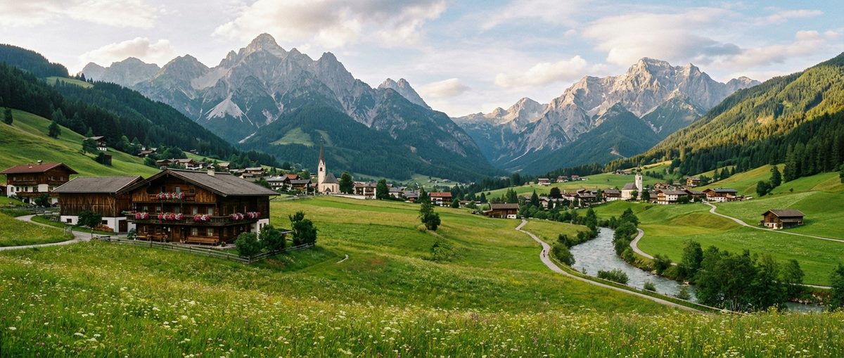 Stubaital Panorama mit Bergdörfern und Gipfeln